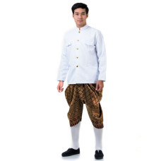 Claret Red-White Traditional Thai Dress Thai Costume For Men THAI302